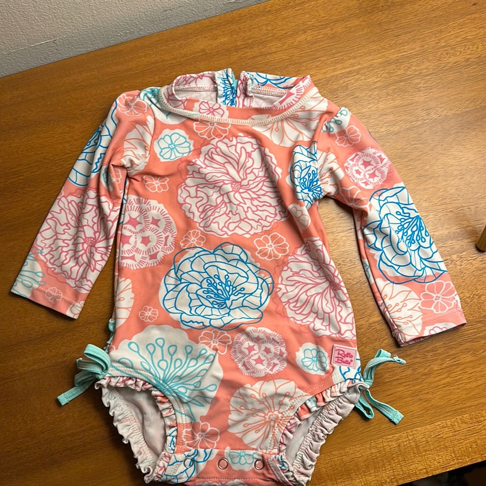 RuffleButts long sleeve swimsuit rash guard 6-12 months